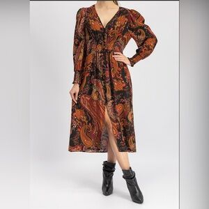 ZARA Boho Bohemian Paisley Hippy Midi Dress XS